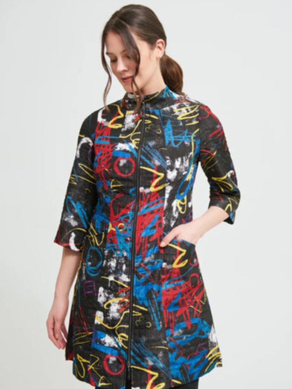 Joseph Ribkoff Graffiti Print Zip Front Tunic Dress Jacket Art To Wear Size16